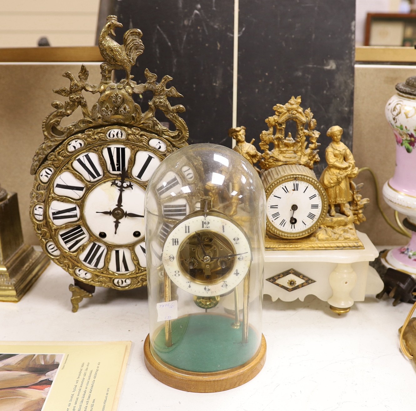 Four 19th Century mantel clocks, one under glass dome